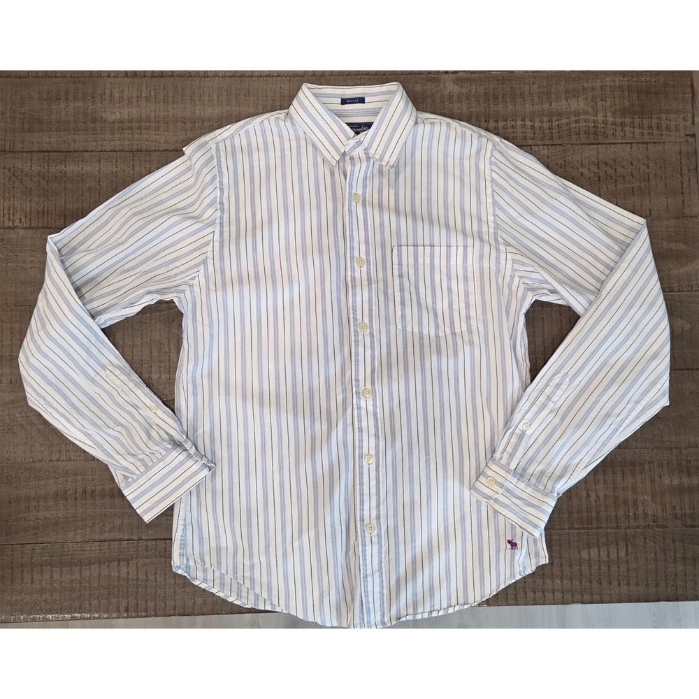 Vintage Mens Abercrobie & Fitch Long Sleeve Blue & White Dress Shirt NWT Size L